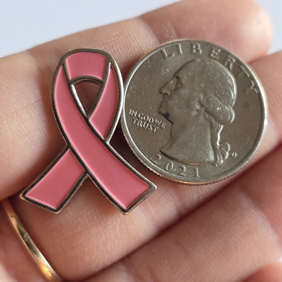 Pink ribbon brooch breast cancer pin silver tone - Picture 2 of 6